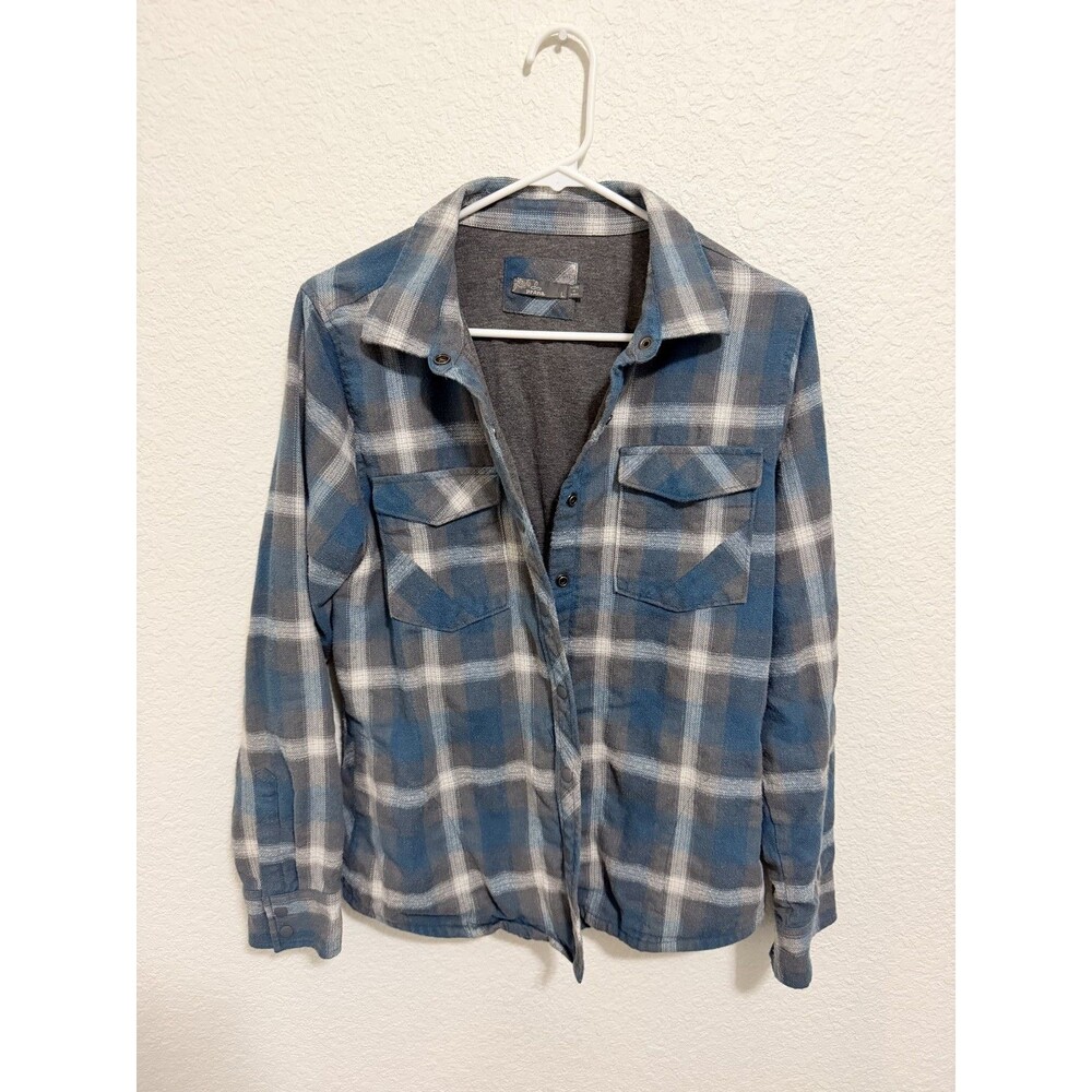 prAna Women's Charley Gray Plaid Flannel Shirt Jacket Shacket Snap Front Size S